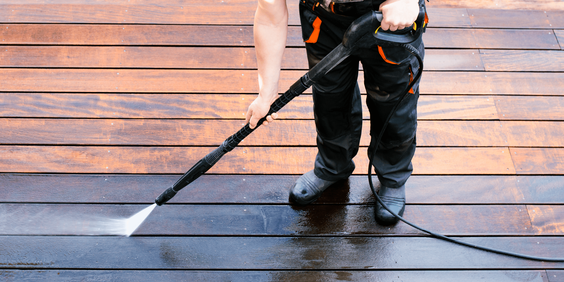 Pressure Washer Cleaning Timber Deck 