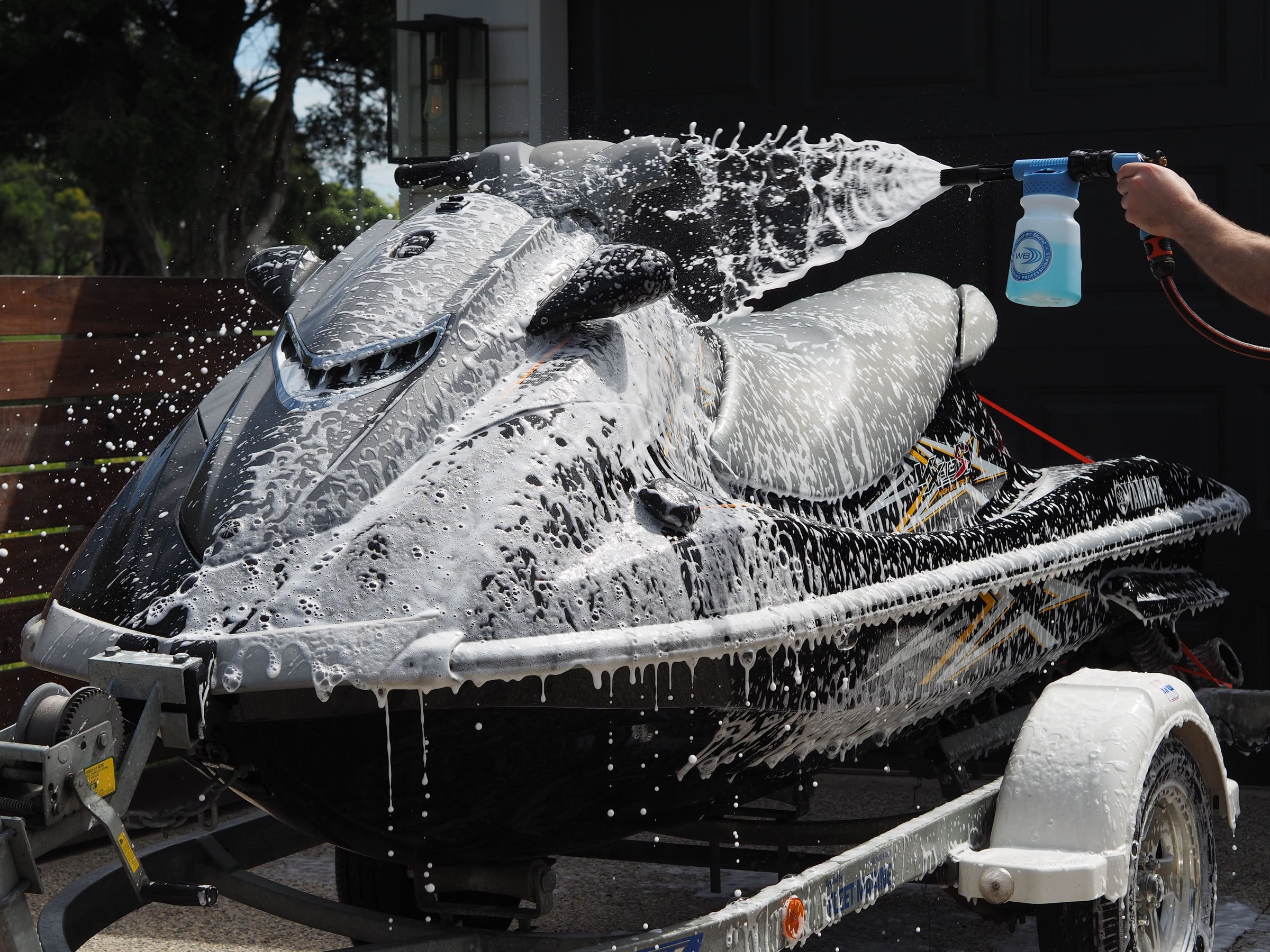 Snow Thrower Spraying Jet Ski with Blue Blast Foam