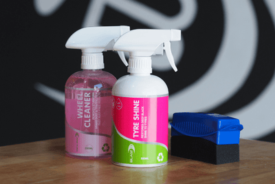 Pink "Wheel Cleaner" and "Tyre Shine" with Applicator Sponge