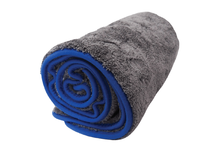 Rolled Large Drying Towel Microfibre Cloth Grey with Blue Lining