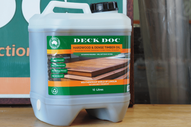 1 x 10L Clear Drum containing Deck Doc 'Hardwood & Dense Timber Oil' with Green Label