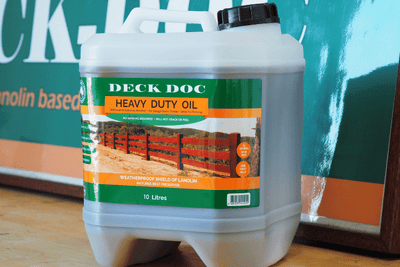 1 x 10L Clear Drum containing Deck Doc 'Heavy Duty Oil' with Green Label