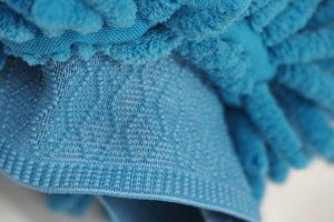 Close Up of Blue Threaded Wash Mitt Cuff 