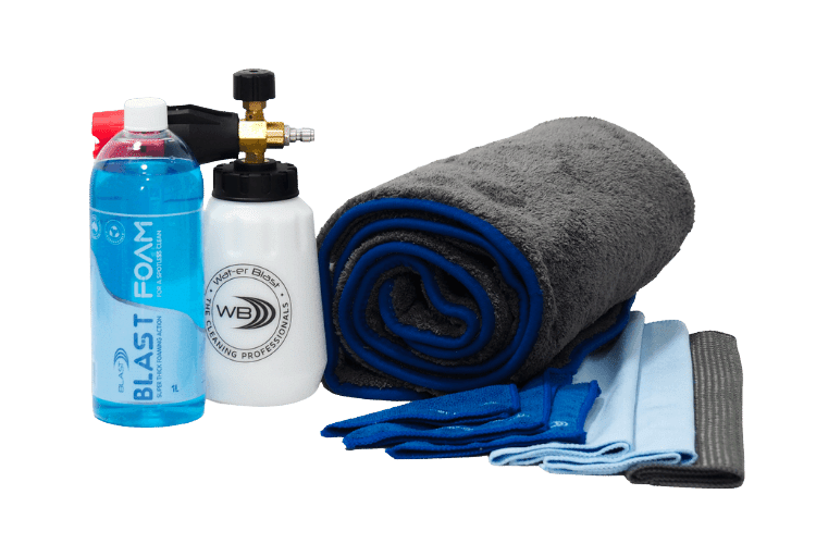 Snow Foaming Gun with Blue PH Neutral Snow Foam Liquid designed for Cars and bikes with a microfibre towel pack