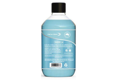 Back View of Label on 100mL Clear Bottle containing Blue Water Blast "Anti Bacterial Hand Sanitiser"