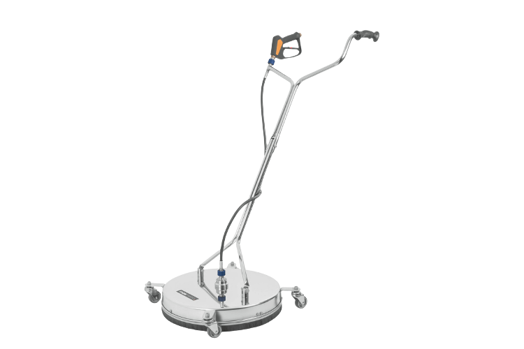 Silver Stainless Steel Circle Cleaner with Casters and Applicator attached