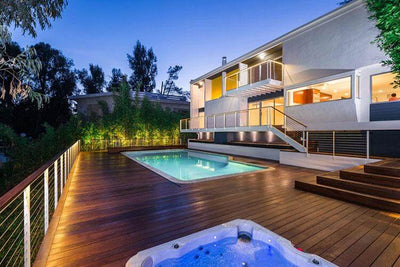 Immaculate Polished and Stained HardwoodDeck With Pool and Spa