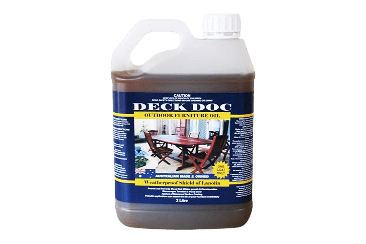 1 x 2L Clear Drum containing Deck Doc 'Outdoor Furniture Oil' with Dark Blue Label