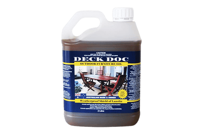 1 x 2L Clear Drum containing Deck Doc 'Outdoor Furniture Oil' with Dark Blue Label