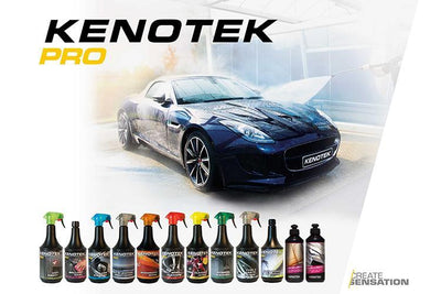 Black Car with the Number Plate 'Kenotek' with the Full Range of Kenotek Products in a Row Below
