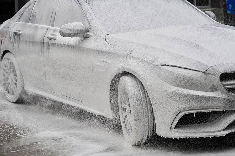 Mercedes Benz Car All Soaped Up and Covered in Snow Foaming Car Care Product "Snow Foam"