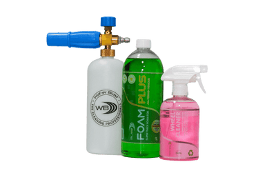 Snow Foaming Applicator Gun with Cylindrical Bottle, 1L of Green All Terrain Alkaline Snow Foaming Car Wash, 500ml Pink Wheel Cleaner with a Spray Nozzle